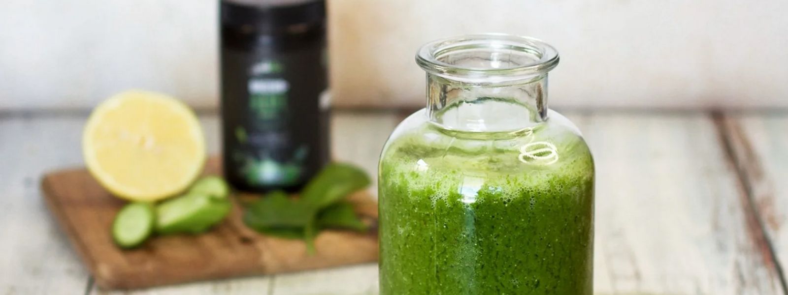 benefits of green powder with greens+ aloe in a bottle