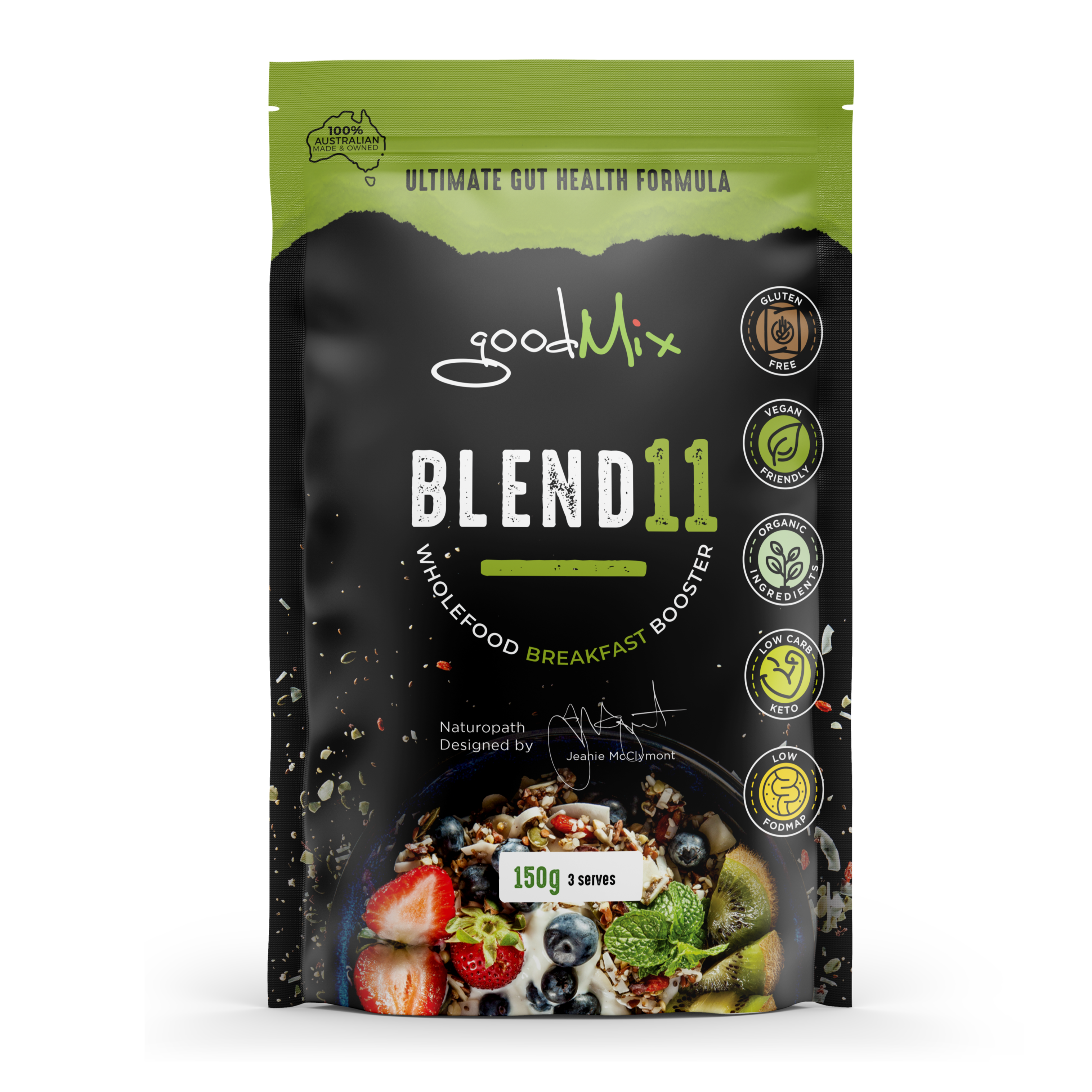 blend 11 vegan bircher, gluten free muesli 150g pack 