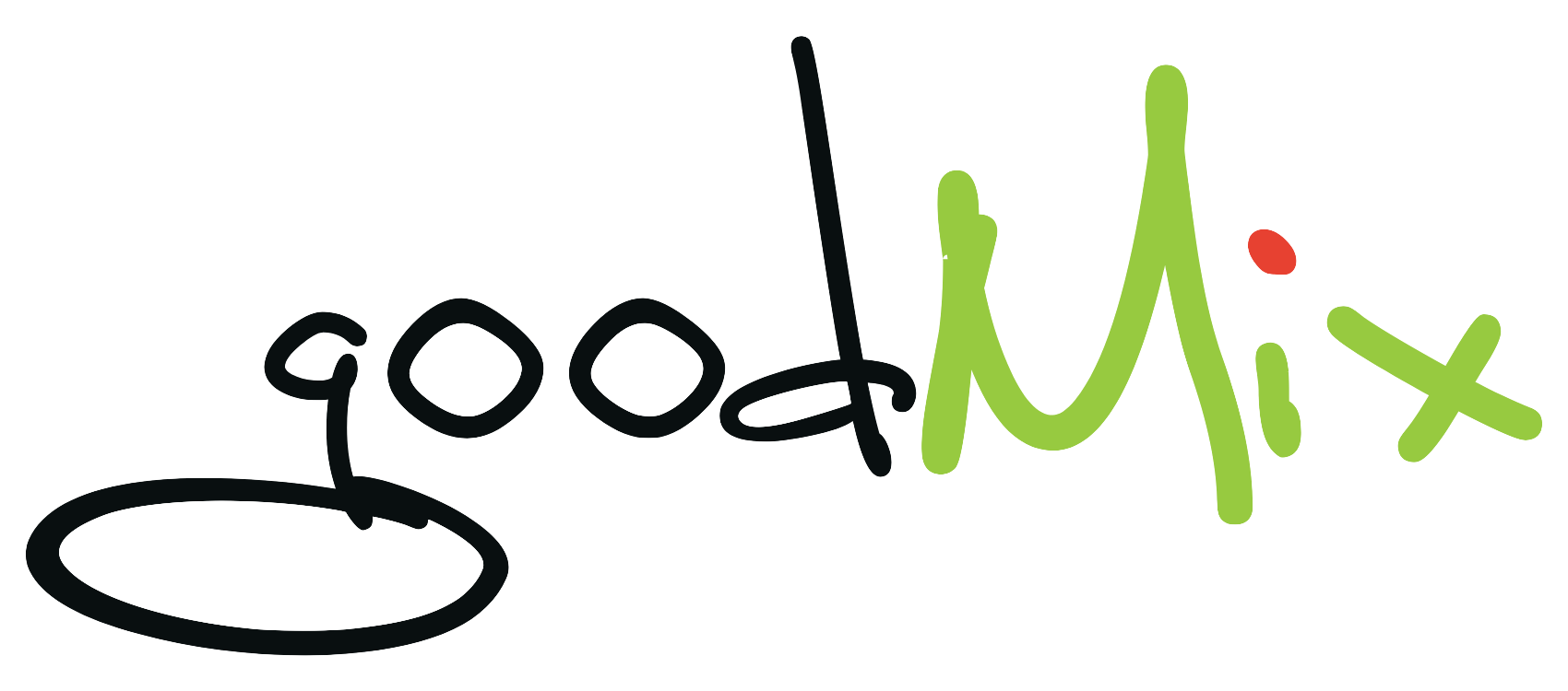 Logo of 'goodMix' with black, green, and red text on a white background